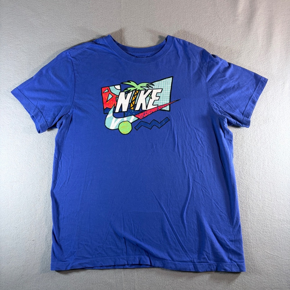 Nike Mens Graphic T-Shirt Blue Large‎ Palm Tree Retro Swoosh Vaporwave